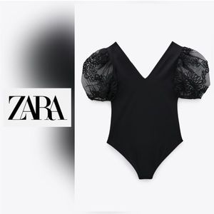 NWT Zara Contrast Tulle Bodysuit - S